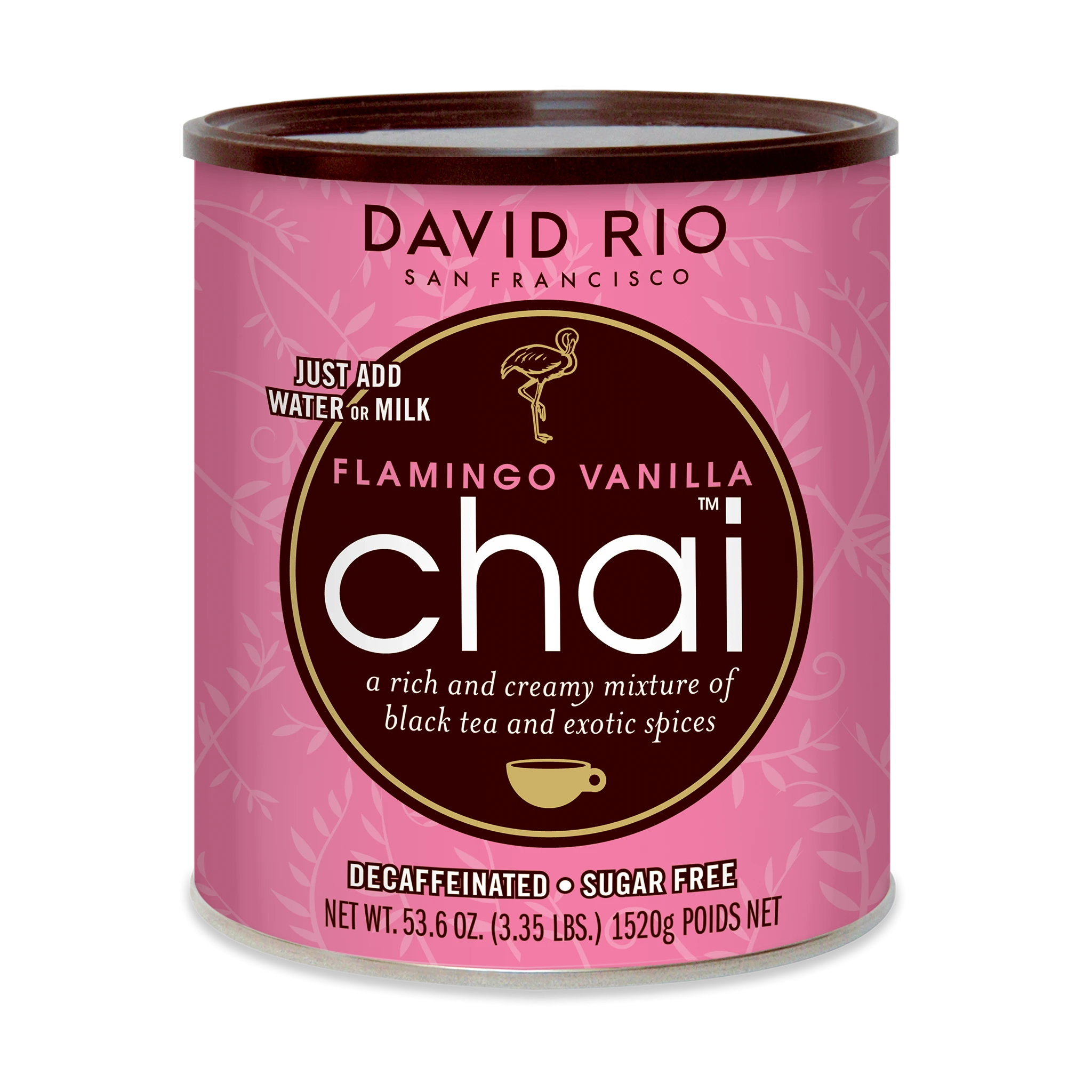 David rio chai flamingo base en polvo sabor vainilla sin azucar bote 1.520 kg